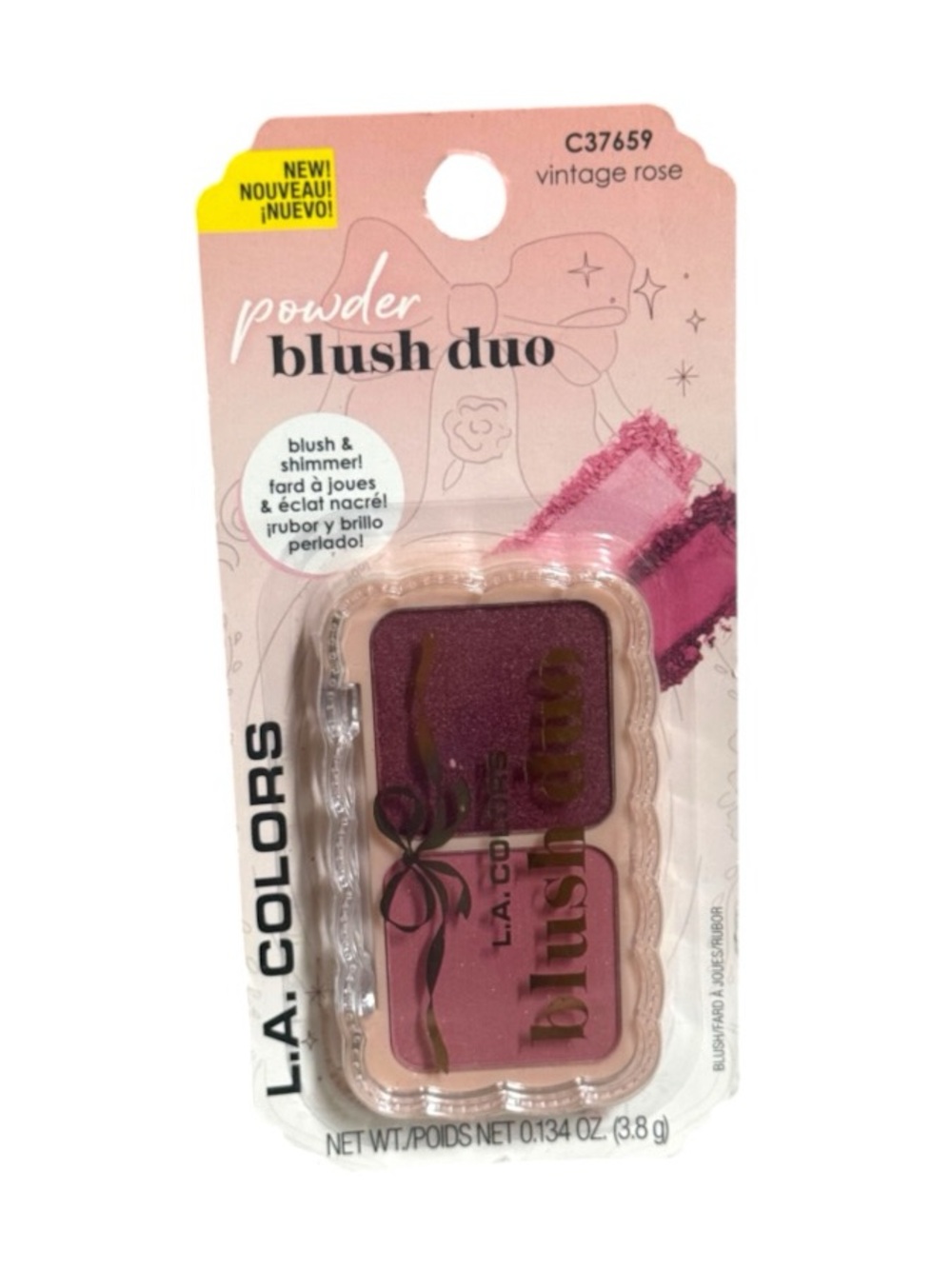 L.A. Colors Powder Blush Duo in C37659 Vintage Rose 0.134oz NWT